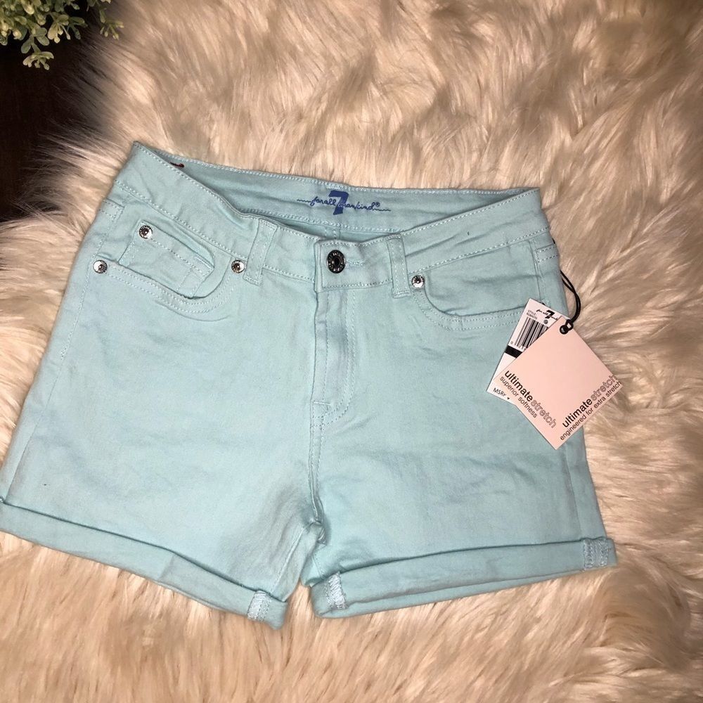7 for all mans kind girls mint denim shorts sz 14